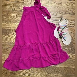 FSL apparel tiered halter top. Fushia. Size Medium